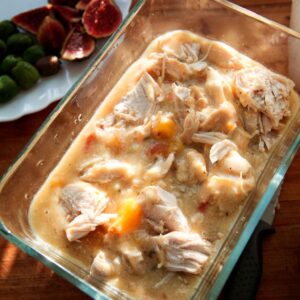 Kurczak z porem i brzoskwiniami