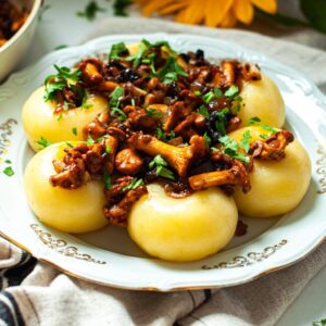 Kluski śląskie w sosie kurkowym